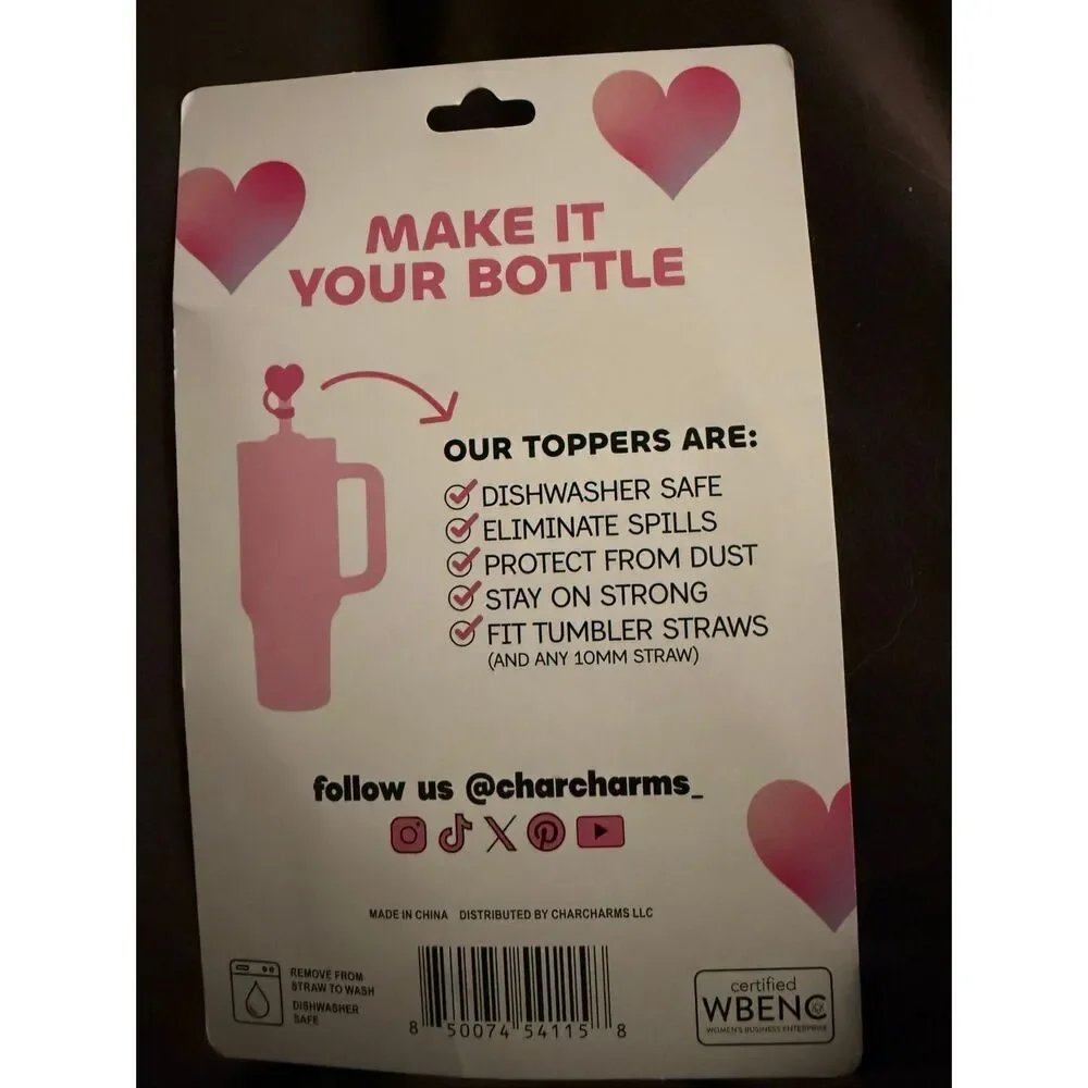 Char Charms Valentines Day Pink and Red Straw Toppers